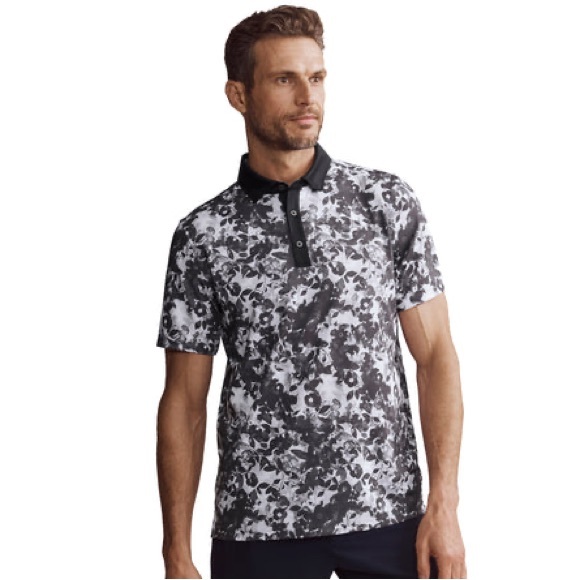 RHONE NEW Slate Grey Floral Performance Golf Polo Shirt Size XL - Picture 1 of 9